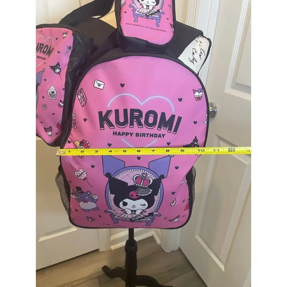 Sanrio Kuromi 3 Pieces  laptop backpack set crossbody bag/pencil bag kawaii Core